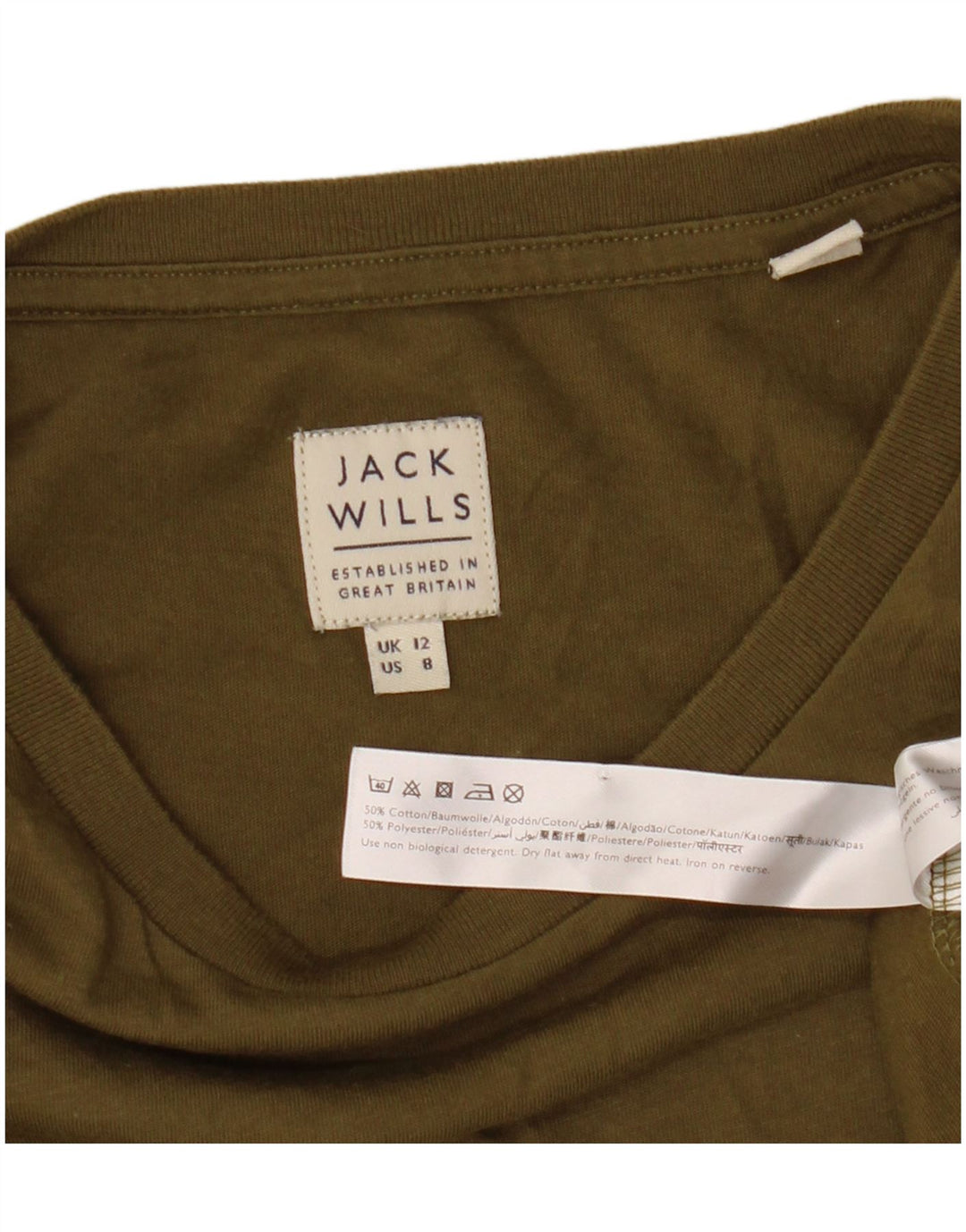 Jack Wills Dame T-Shirt Top UK 12 Medium Khaki Bomuld