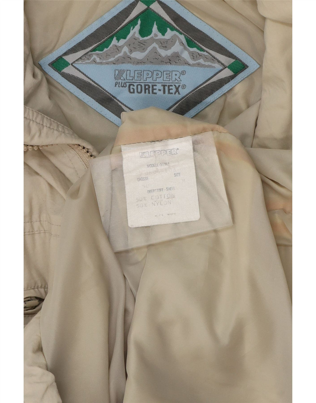 KLEPPER Herre Gore-Tex Utility-jakke med hætte UK 38 Medium Beige Bomuld