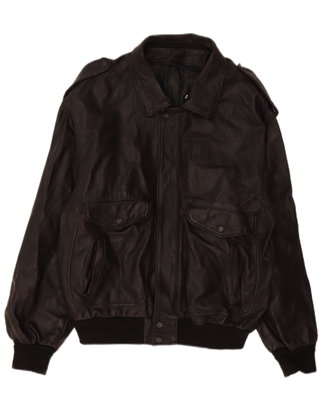 Marpel Herre Militær Læderjakke UK 40 Stor Sort Læder