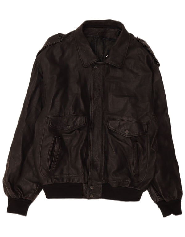 Marpel Herre Militær Læderjakke UK 40 Stor Sort Læder