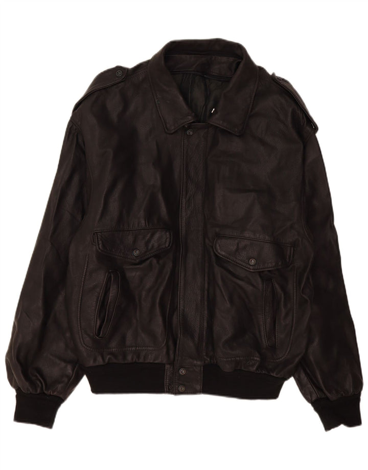 Marpel Herre Militær Læderjakke UK 40 Stor Sort Læder