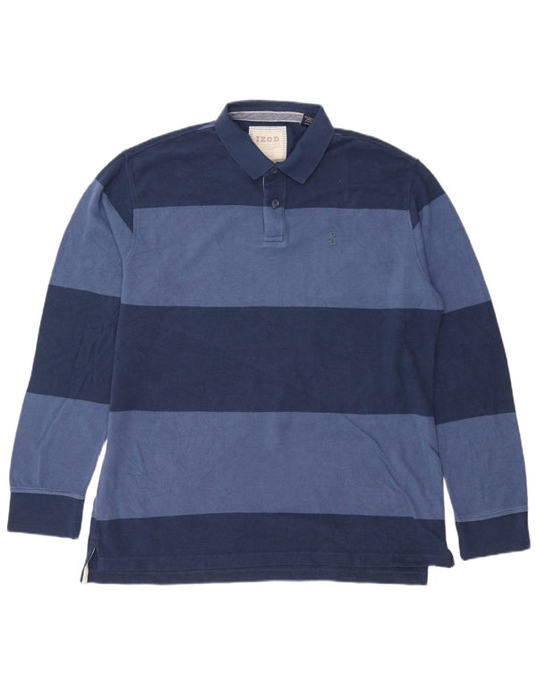 Izod Langærmet Rugby Polo Shirt XL Marineblå stribet bomuld