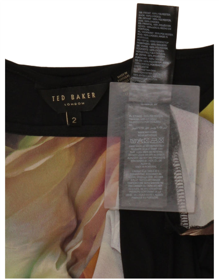 TED BAKER Dame Oversized ærmeløs bluse Top størrelse 2 Small Black Floral