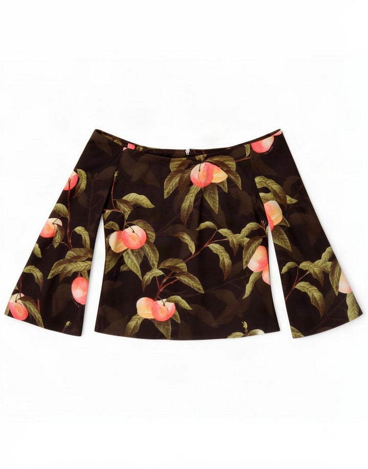 Ted Baker Womens Off Shoulder Top Størrelse 3 Medium Sort Floral Polyester