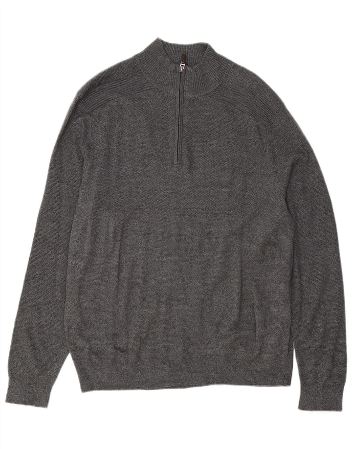 DOCKERS Mens Zip Neck Jumper Sweater Medium Grey Acrylic