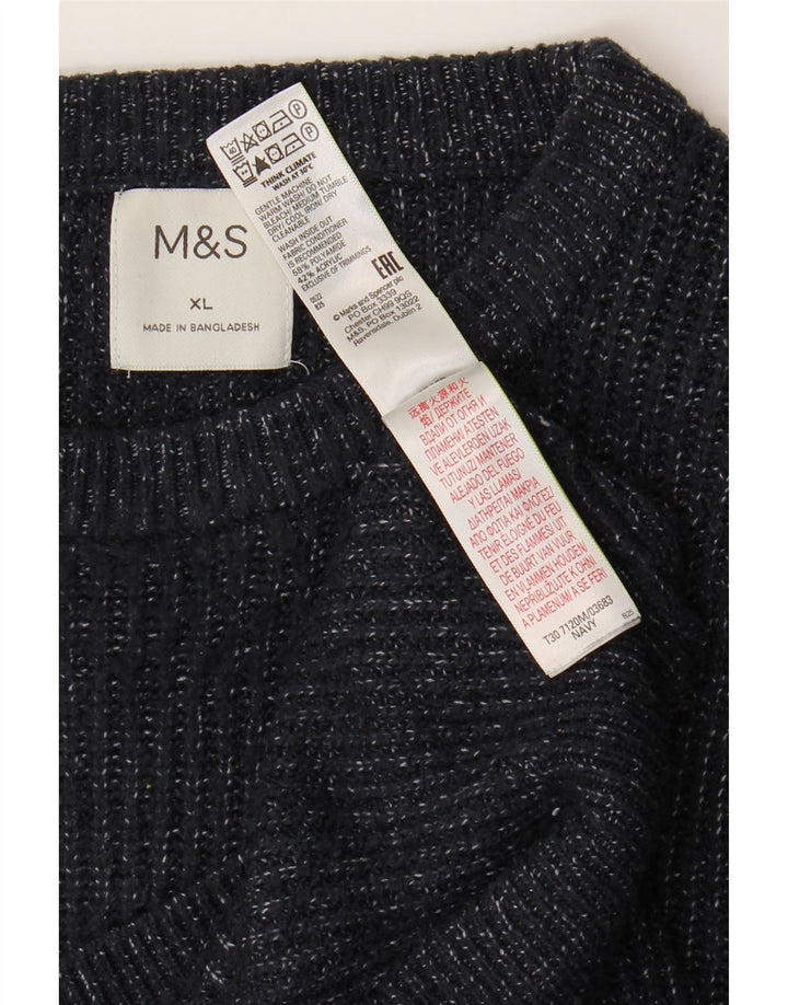 Marks & Spencer Herre sweater med rund hals XL Marineblå Flecked