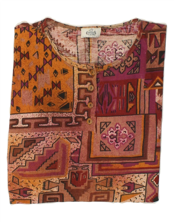 VINTAGE Womens Abstract Pattern T-Shirt Top UK 16 Large Maroon Vintage Vintage and Second-Hand Vintage from Messina Hembry 