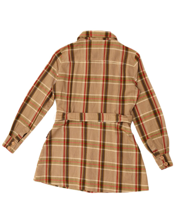 Daniel Hechter Dame Longline Shirt Bluse UK 10 Small Brown Check