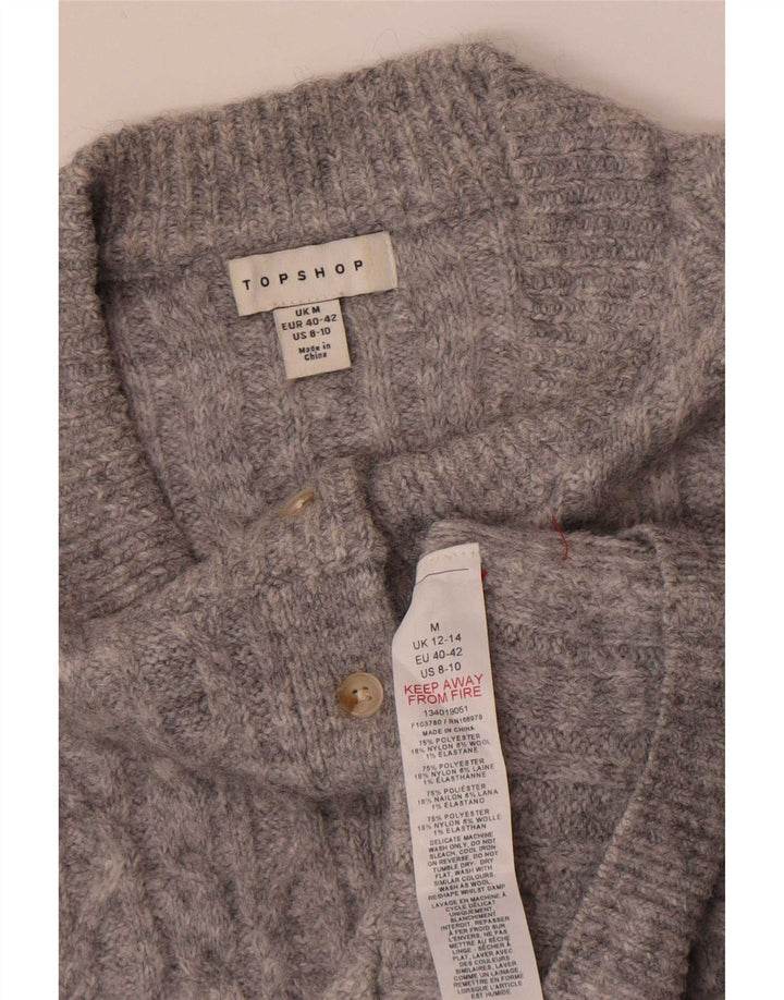 Topshop Dame Crop Cardigan Sweater UK 12 Medium Grey Polyester