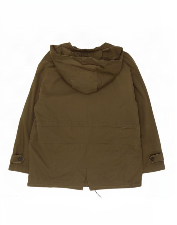 Massimo Dutti Dame Hooded Parka Jacket UK 18 XL Khaki Bomuld