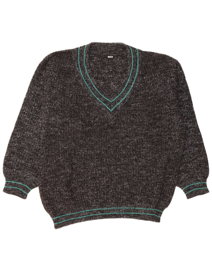 Vintage herre V-hals sweater XL sort akryl