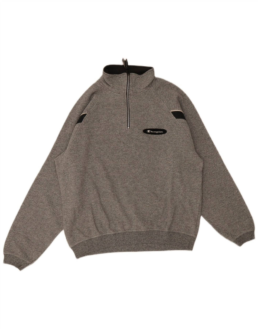 Champion Herre Zip Neck Sweatshirt Jumper Medium Grey Colourblock Bomuld