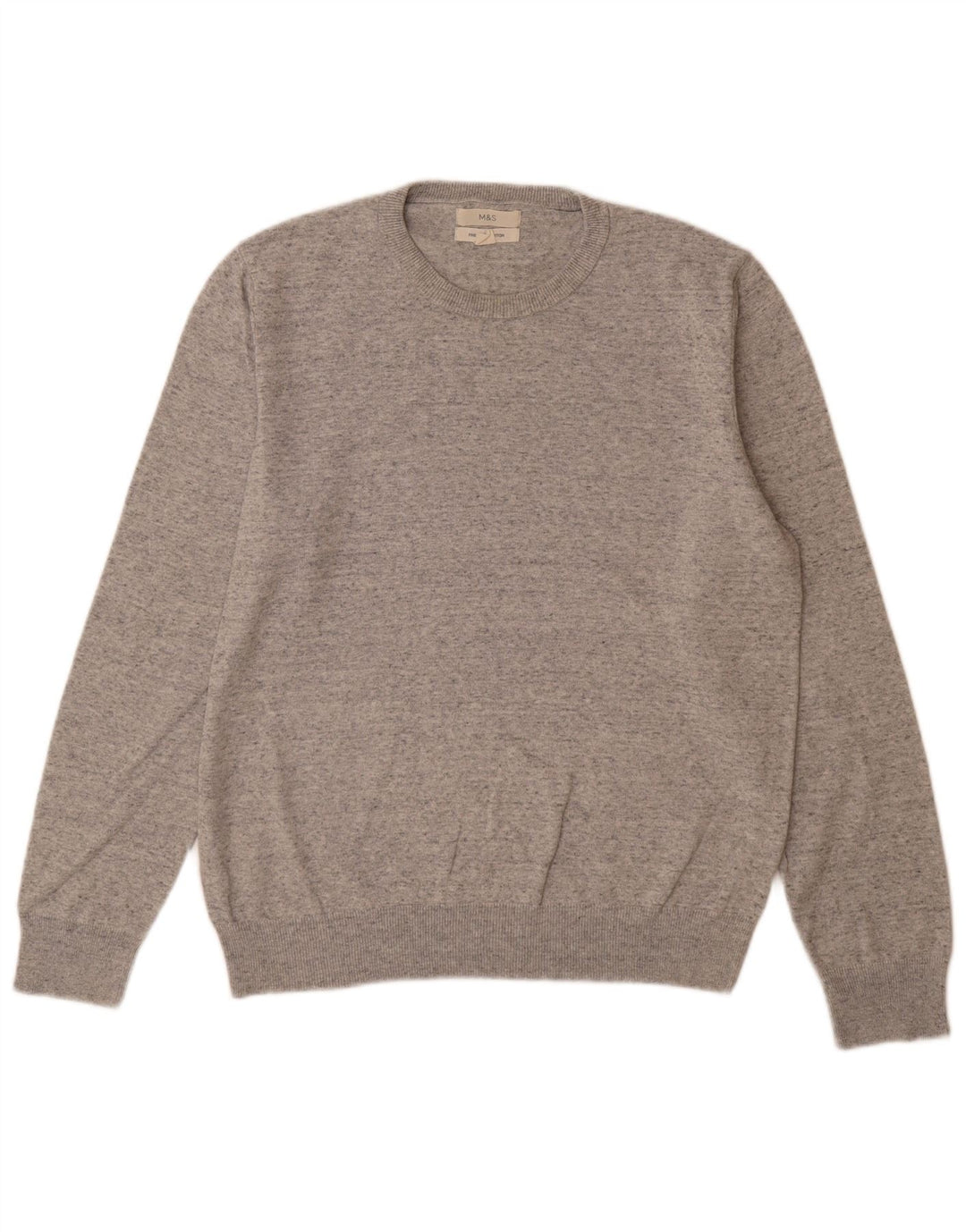 Marks & Spencer Herre sweater med rund hals, stor grå flækket bomuld