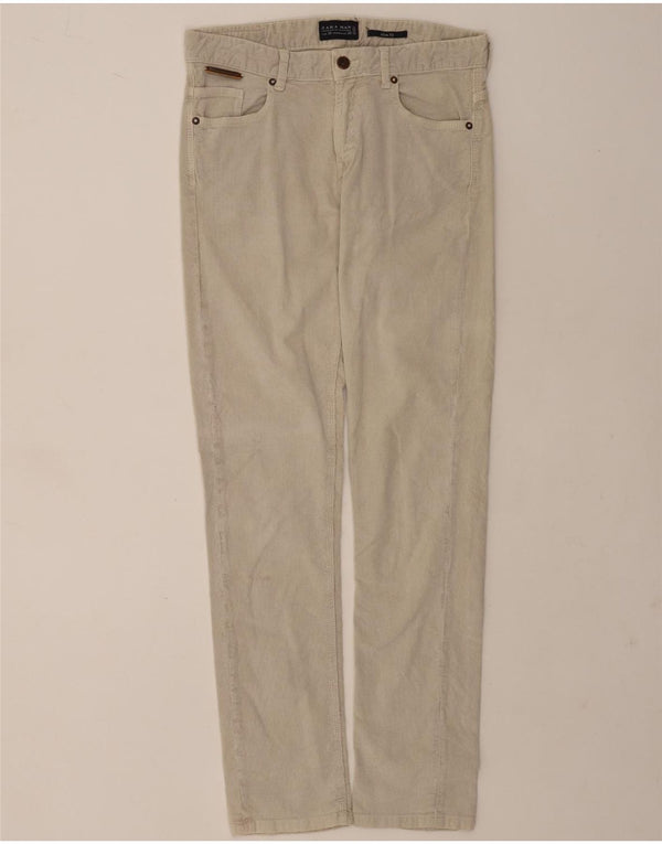 Zara Herre Slim Fit Corduroy Bukser EU 38 Small W30 L32 Beige
