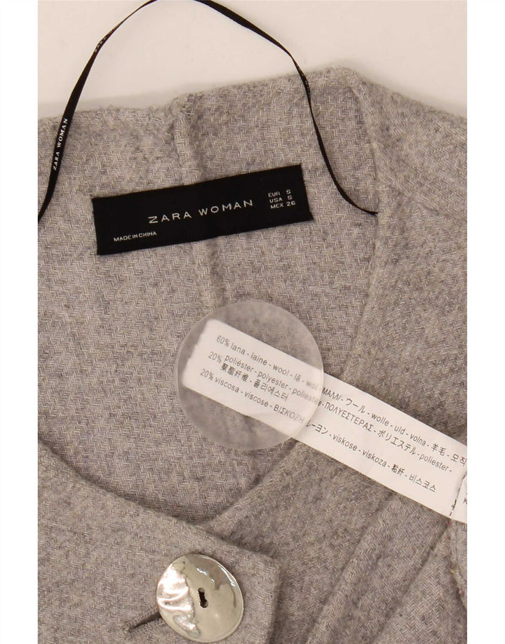Zara Dame 3/4 ærmet Oversized Overfrakke UK 10 Small Grey Uld