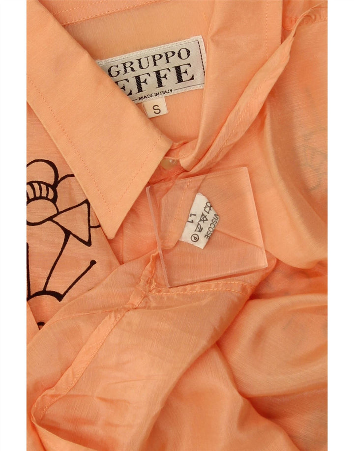 VINTAGE Herre grafisk kortærmet skjorte lille orange viskose