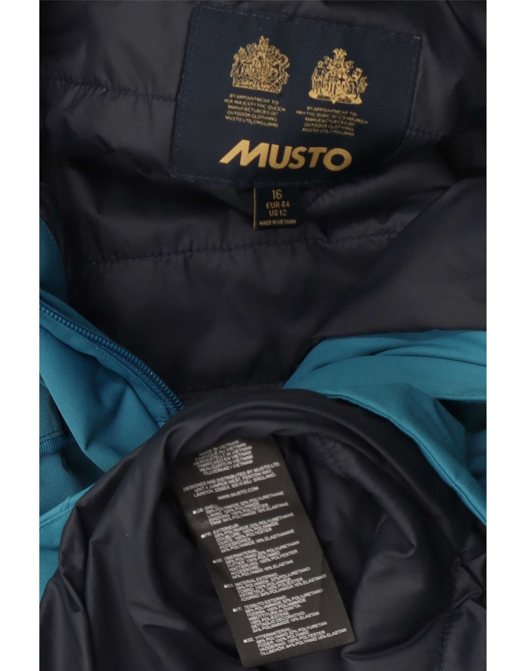 Musto Dame Grafisk Hooded Windbreaker Jacket UK 16 Large Blue Polyamide