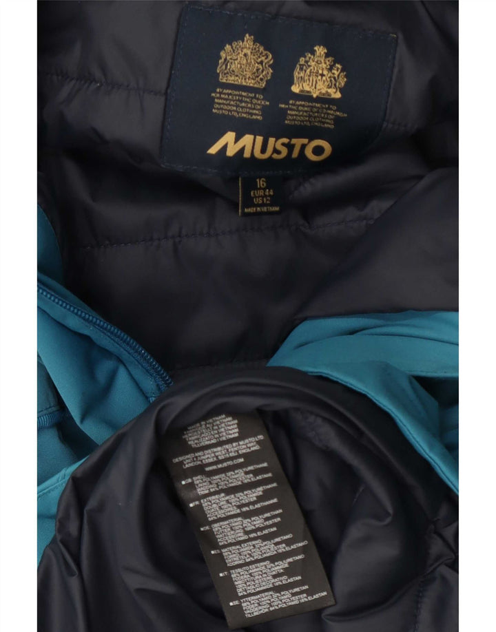 Musto Dame Grafisk Hooded Windbreaker Jacket UK 16 Large Blue Polyamide