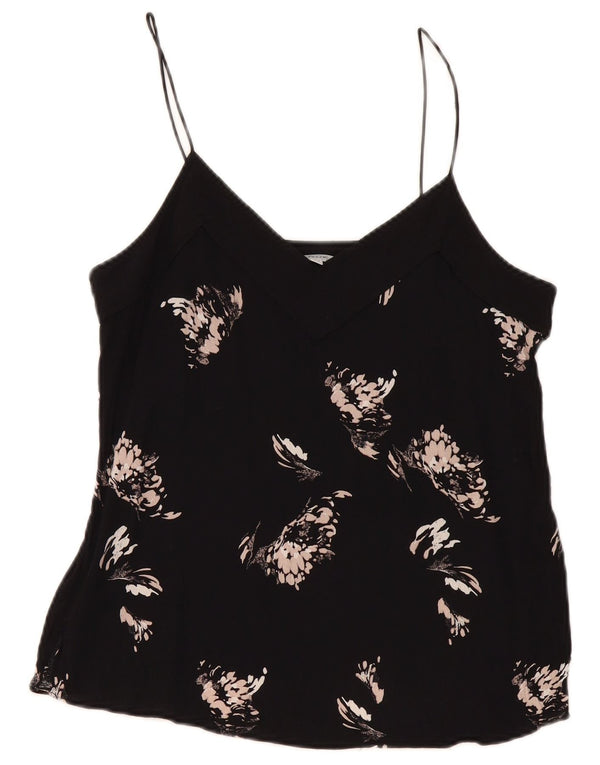 Stiksav kvinders abstrakt mønster Cami Top UK 12 Medium Black Viscose