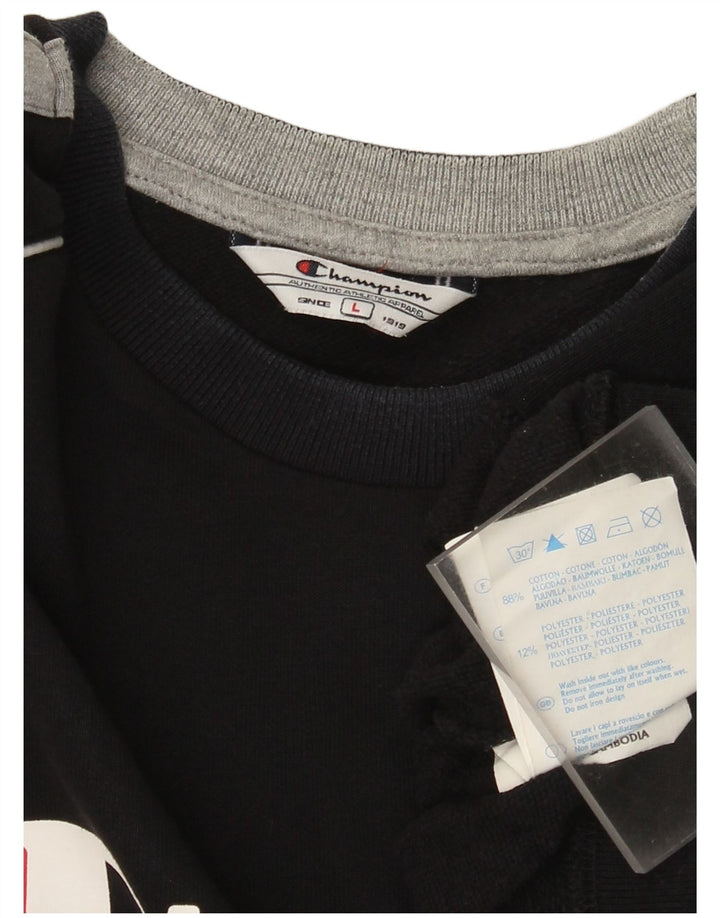 Champion Herre Grafisk Sweatshirt Jumper Large Sort Colourblock Bomuld
