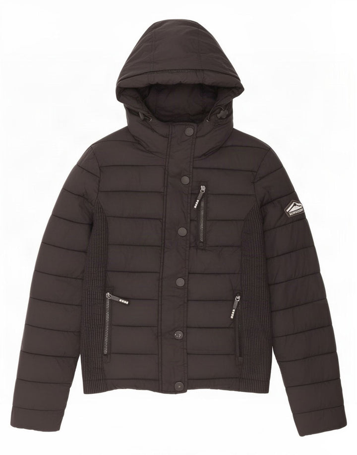 Superdry polstret hættejakke til kvinder UK 10 Lille sort nylon