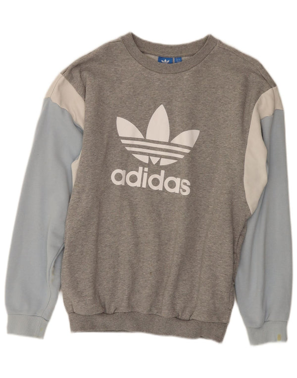 Adidas Graphic Sweatshirt Jumper UK 8 Small Grey Colourblock