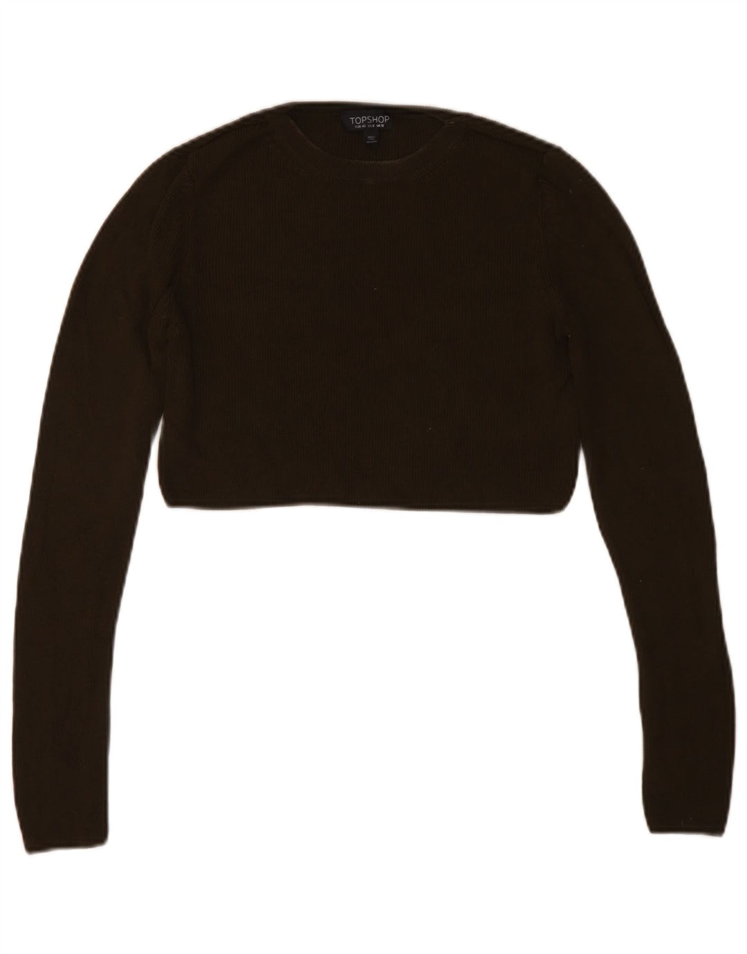 Topshop Kvinders Crop Top Langærmet UK 12 Medium Khaki Viscose