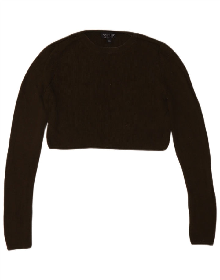 Topshop Kvinders Crop Top Langærmet UK 12 Medium Khaki Viscose