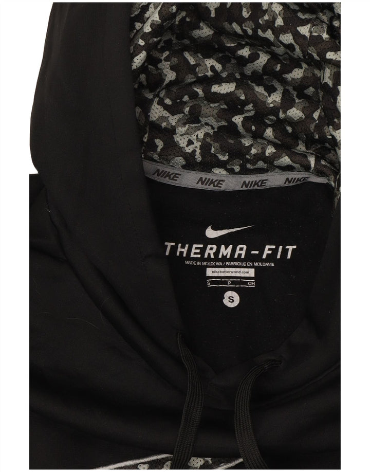 NIKE Mens Therma-Fit Graphic Hoodie Jumper Small Black Polyester