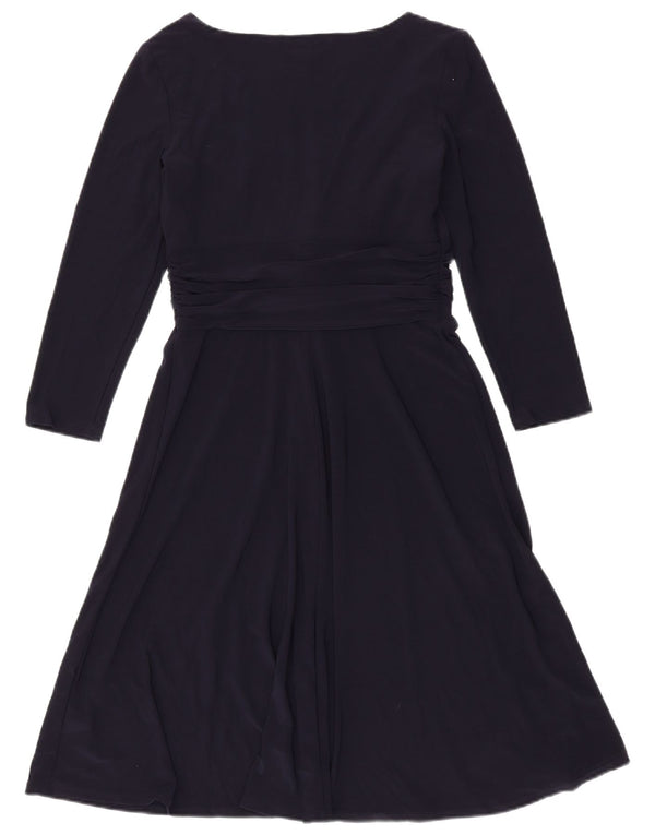 Chaps Dame 3/4 ærmer A-Line Kjole UK 12 Medium Navy Blue Polyester