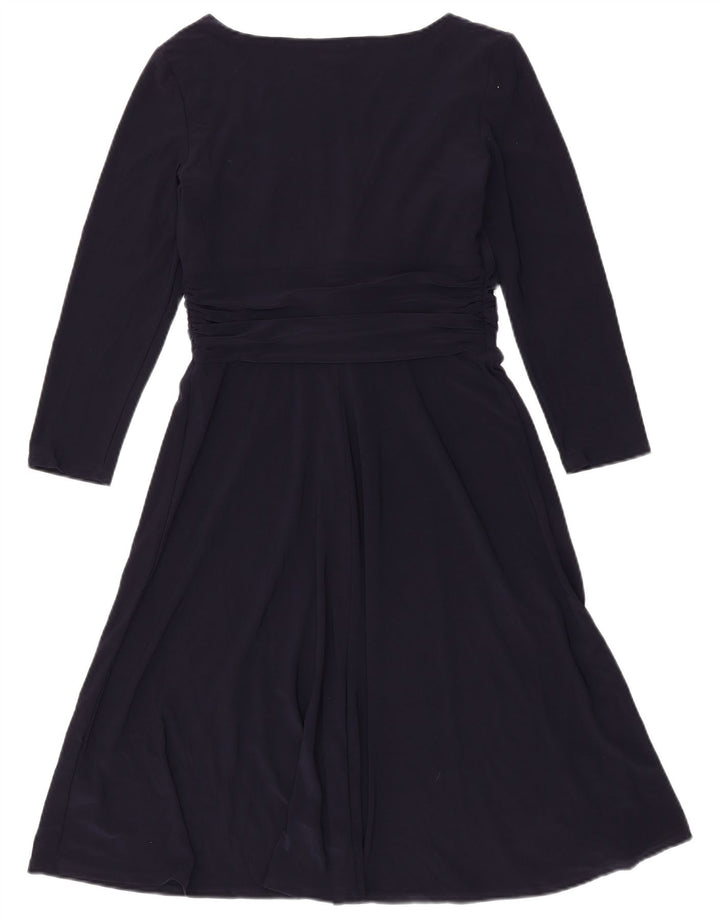 Chaps Dame 3/4 ærmer A-Line Kjole UK 12 Medium Navy Blue Polyester