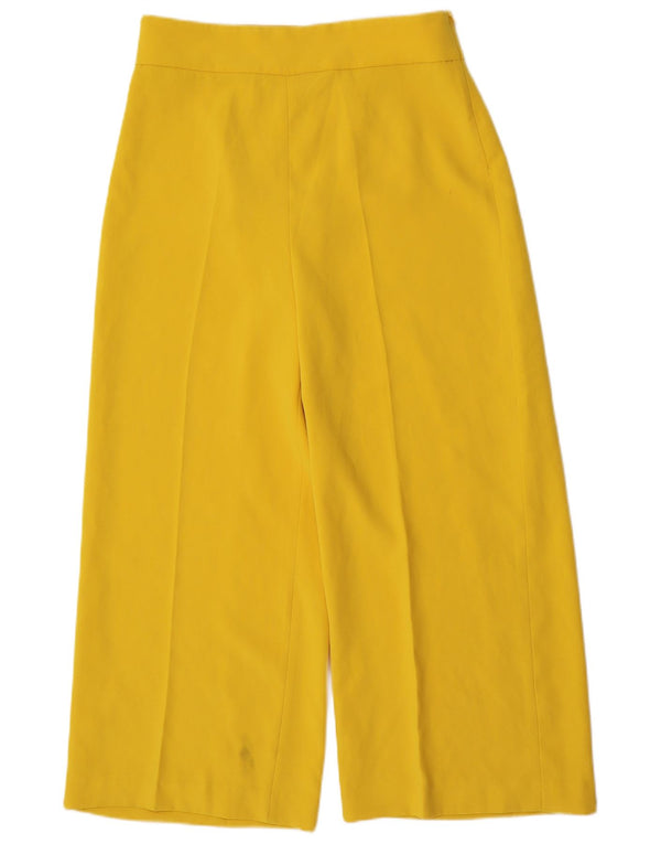 Zara Kvinder Højtaljede Brede Ben Cropped Bukser Large W32 L25 Gul
