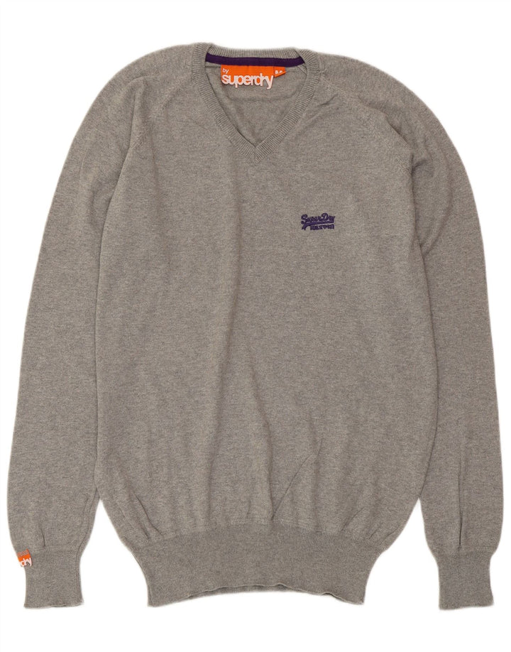 SUPERDRY Herre V-hals sweater mellemgrå bomuld