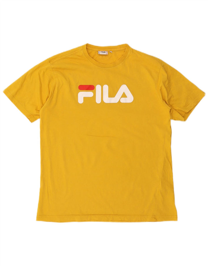 Fila Herre Grafisk T-Shirt Top Stor Gul Bomuld