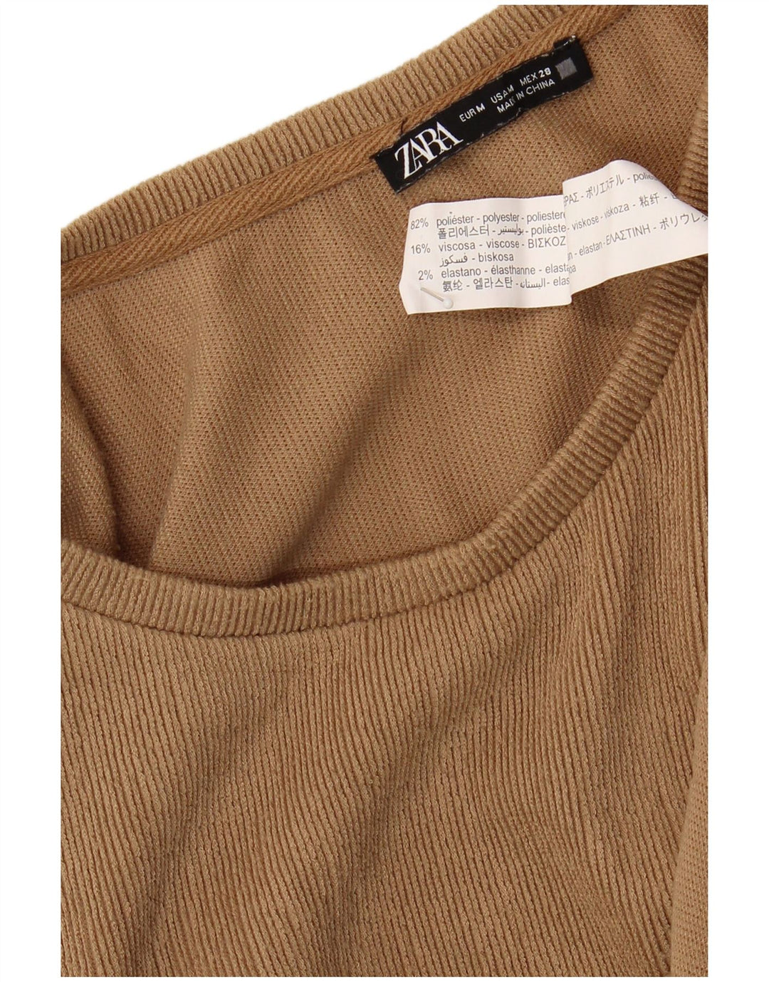 Zara Dame Langærmet Bluse Top UK 14 Medium Beige Polyester