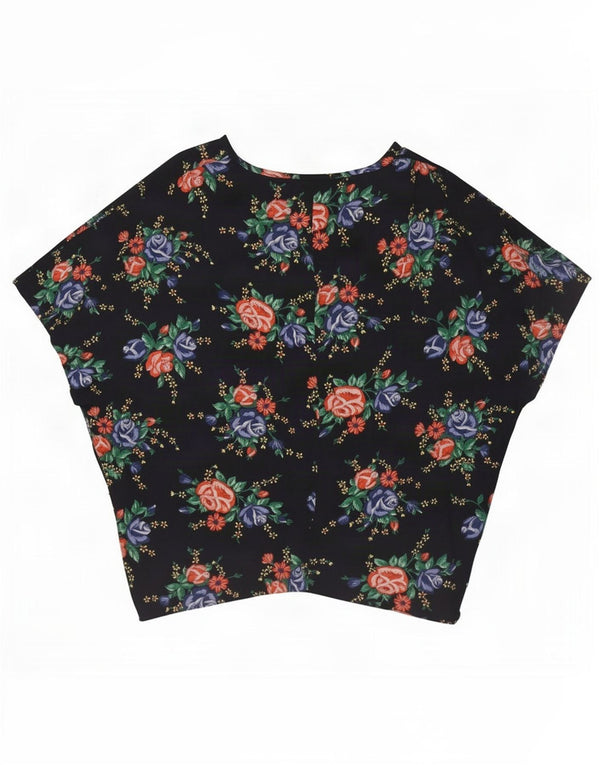 Vintage Dame Batwing Bluse Top UK 16 Large Navy Blue Floral