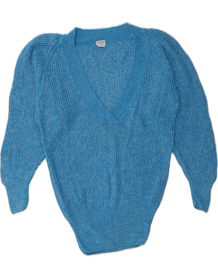 VINTAGE Womens V-Neck Jumper Sweater EU 42 Large Blue Cotton Vintage Vintage and Second-Hand Vintage from Messina Hembry 