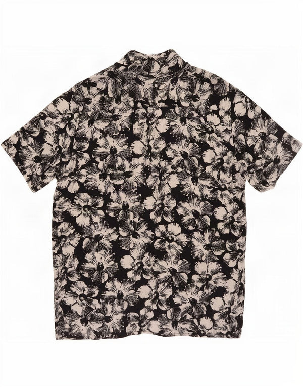 Tessentials Kortærmet Herreskjorte Stor Sort Floral Viscose Hawaiian