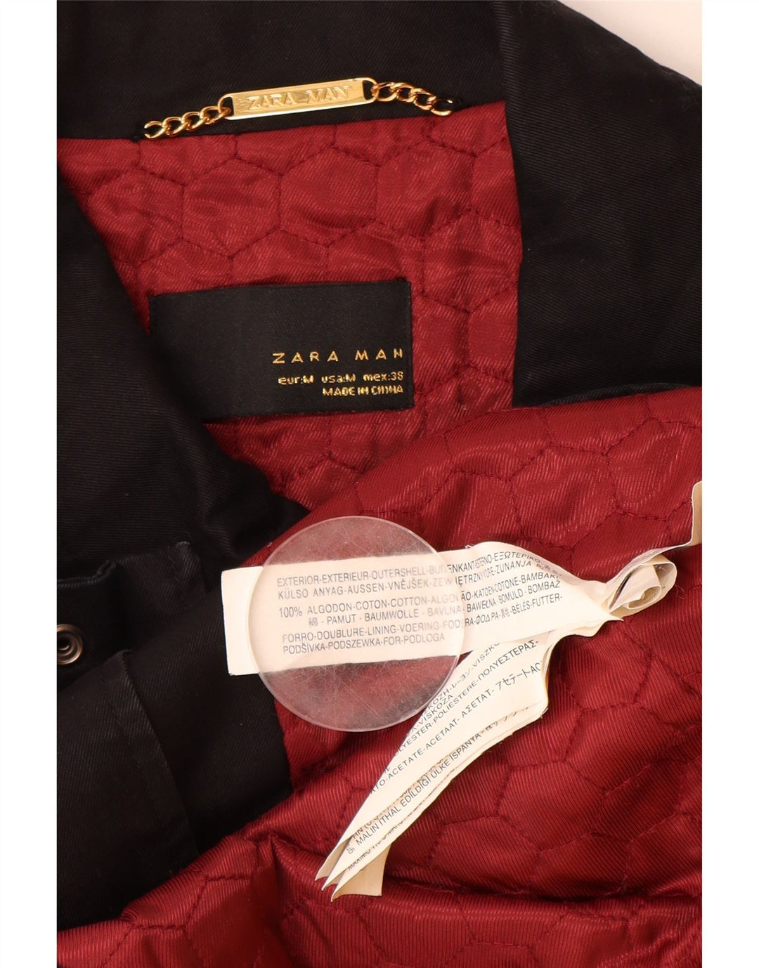 ZARA Herre Utility Jacket UK 38 Medium Sort Bomuld