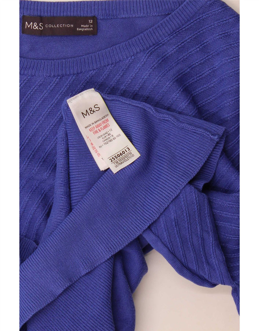 Marks & Spencer Dame Crop Boat Neck Jumper Sweater UK 12 Medium Blue