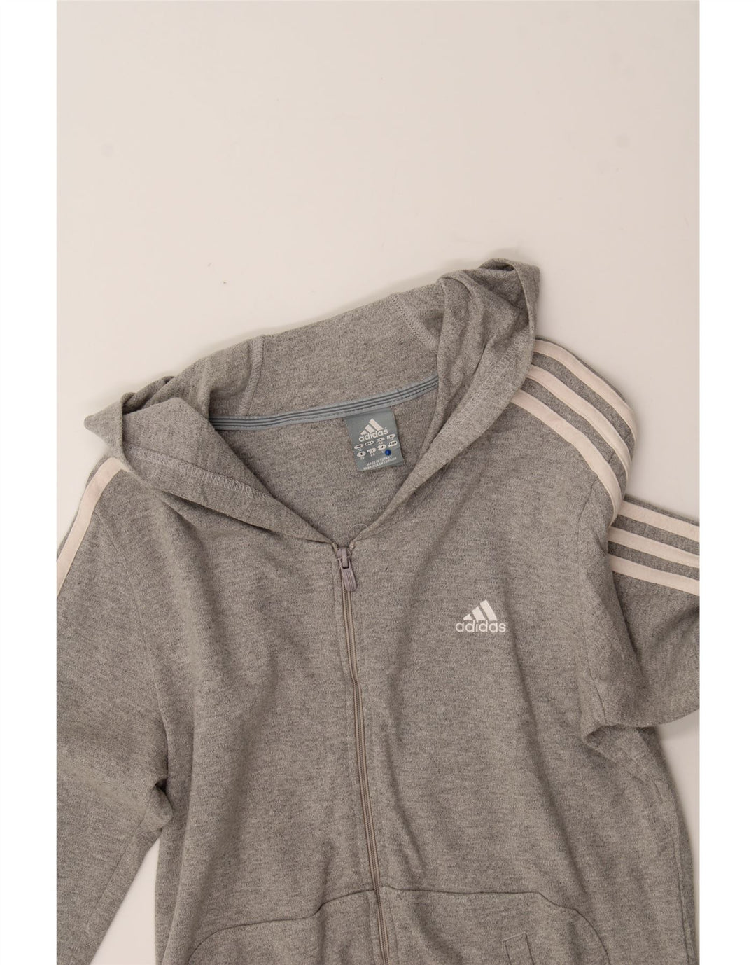 ADIDAS Womens Zip Hoodie Sweater UK 12 Medium Grey Cotton Vintage Adidas and Second-Hand Adidas from Messina Hembry 