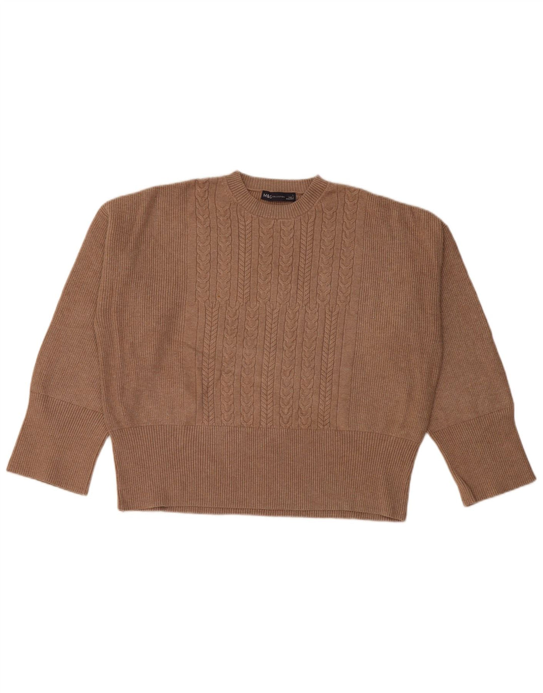 MARKS & SPENCER Dame Crop Crew Neck sweater UK 16 Large Brown
