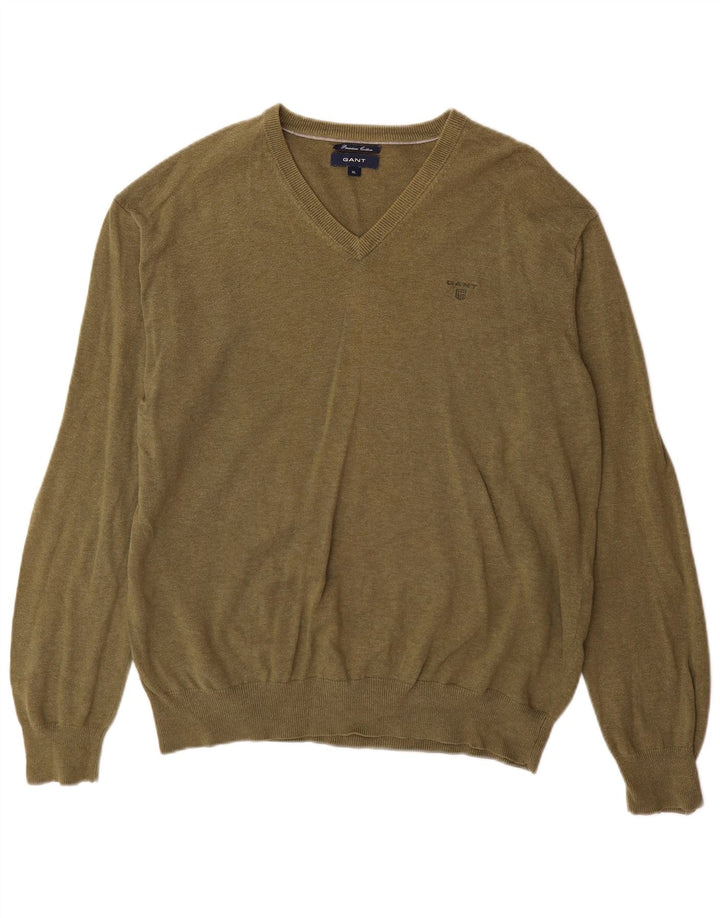 Gant Herre V-hals sweater XL Khaki Bomuld