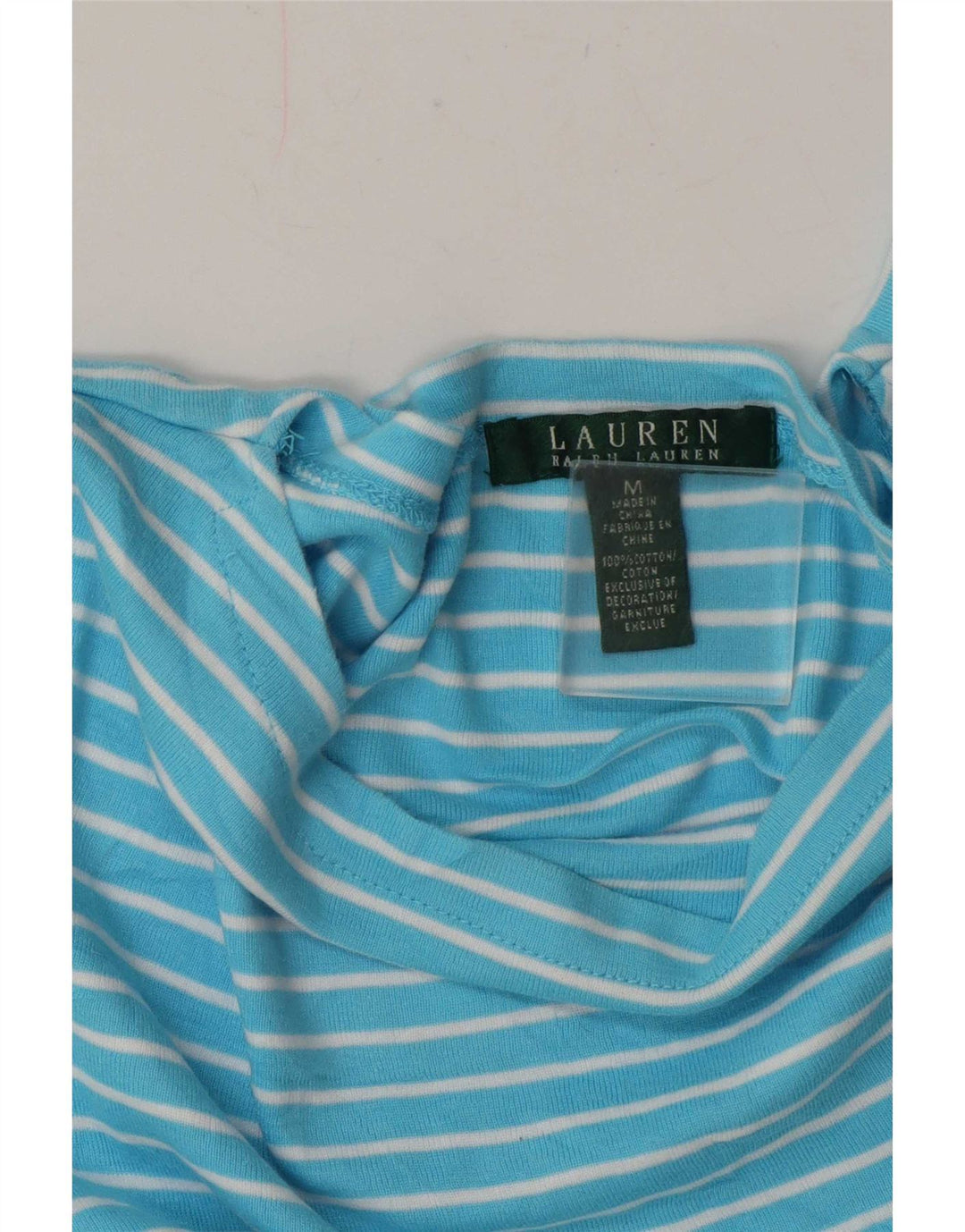Ralph Lauren Dame Top 3/4 ærmer UK 14 Mellem blå stribet bomuld