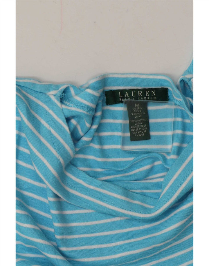 Ralph Lauren Dame Top 3/4 ærmer UK 14 Mellem blå stribet bomuld