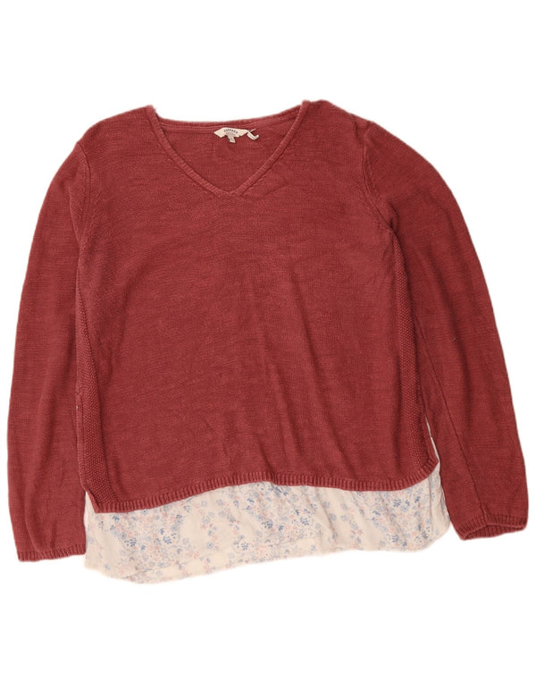 FAT FACE Dame V-hals sweater UK 16 Large Pink Floral Bomuld