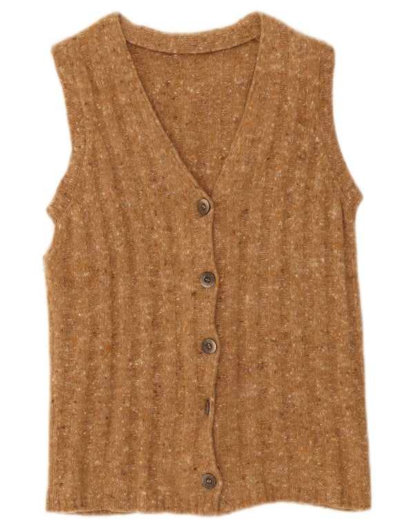 Vintage ærmeløs cardigan sweater til kvinder UK 10 Small Brown Flecked