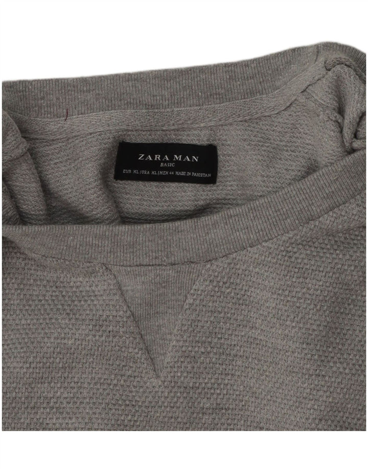 Zara Herre sweater med rund hals XL Grå bomuld