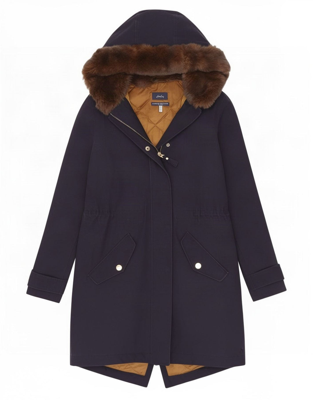 Jules Dame Hooded Parka Jacket UK 10 Small Navy Blue Cotton