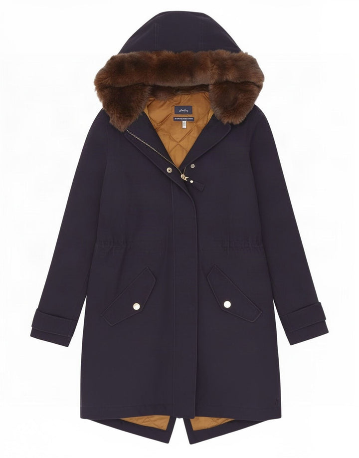 Jules Dame Hooded Parka Jacket UK 10 Small Navy Blue Cotton